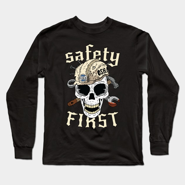 safety first, osha inspector skull. Long Sleeve T-Shirt by JJadx